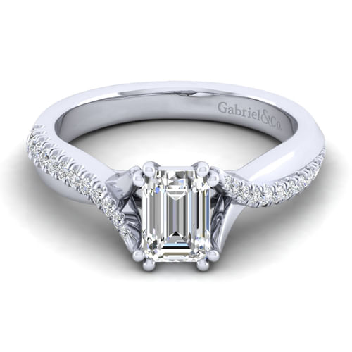 14K White Gold Emerald Cut Diamond Engagement Ring