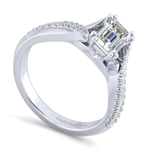 14K White Gold Emerald Cut Diamond Engagement Ring