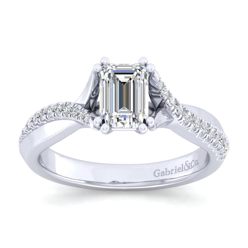 14K White Gold Emerald Cut Diamond Engagement Ring