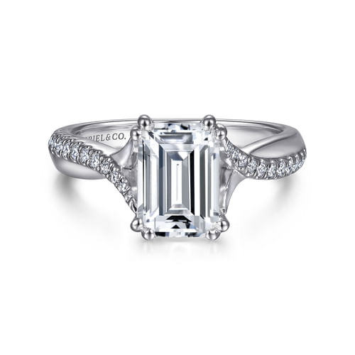 14K White Gold Emerald Cut Diamond Engagement Ring