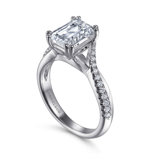 14K White Gold Emerald Cut Diamond Engagement Ring