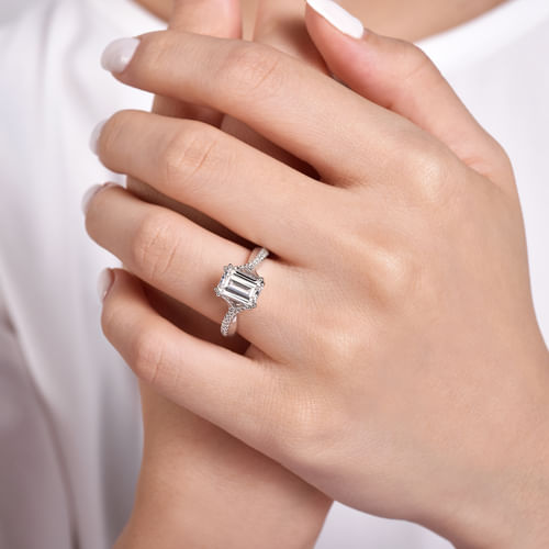 14K White Gold Emerald Cut Diamond Engagement Ring