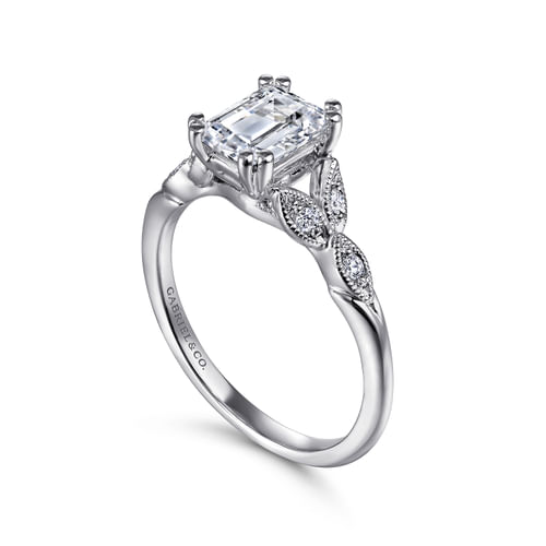 14K White Gold Emerald Cut Diamond Engagement Ring