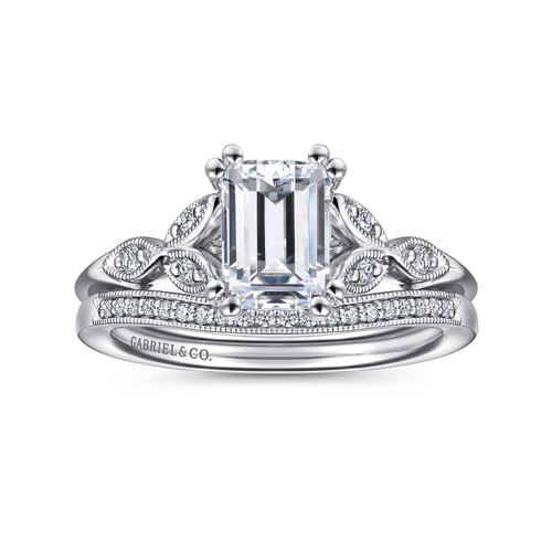 14K White Gold Emerald Cut Diamond Engagement Ring