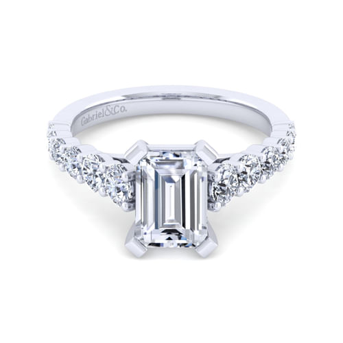 14K White Gold Emerald Cut Diamond Engagement Ring