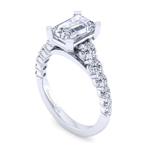 14K White Gold Emerald Cut Diamond Engagement Ring