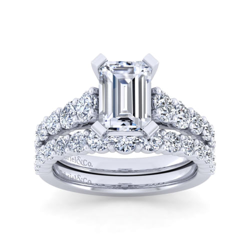 14K White Gold Emerald Cut Diamond Engagement Ring