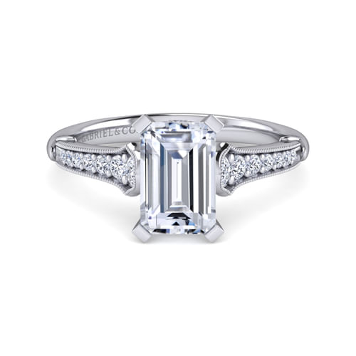 14K White Gold Emerald Cut Diamond Engagement Ring