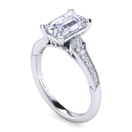 14K White Gold Emerald Cut Diamond Engagement Ring