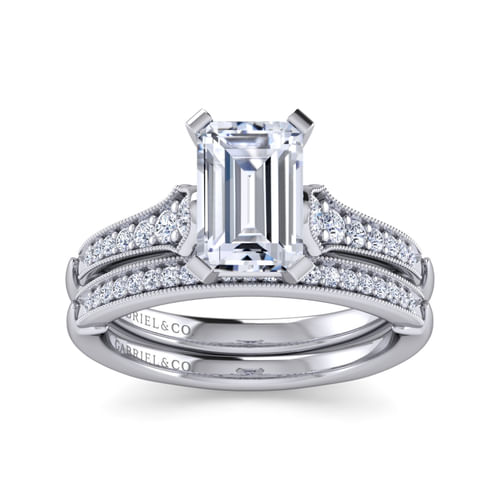 14K White Gold Emerald Cut Diamond Engagement Ring
