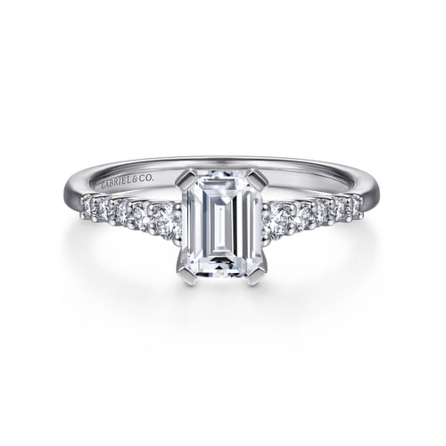 14K White Gold Emerald Cut Diamond Engagement Ring