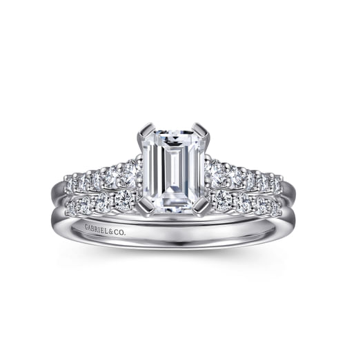 14K White Gold Emerald Cut Diamond Engagement Ring