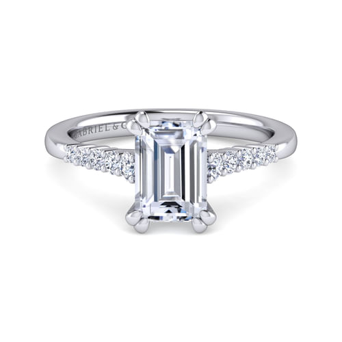 14K White Gold Emerald Cut Diamond Engagement Ring