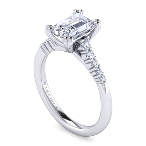 14K White Gold Emerald Cut Diamond Engagement Ring