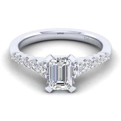 14K White Gold Emerald Cut Diamond Engagement Ring