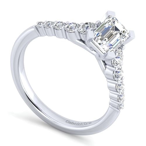 14K White Gold Emerald Cut Diamond Engagement Ring