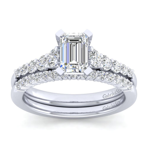 14K White Gold Emerald Cut Diamond Engagement Ring