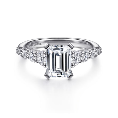 14K White Gold Emerald Cut Diamond Engagement Ring