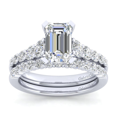 14K White Gold Emerald Cut Diamond Engagement Ring