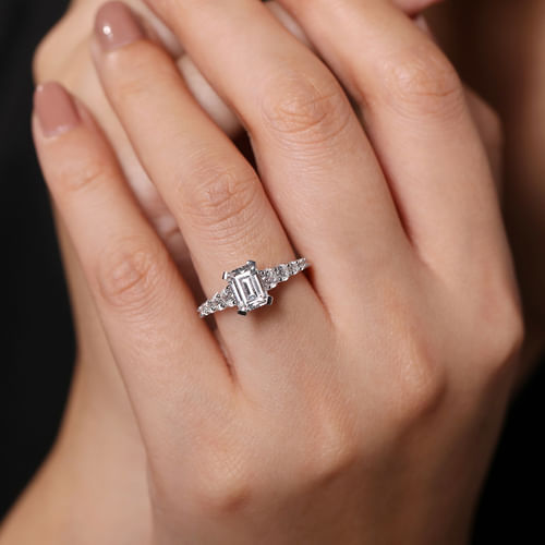 14K White Gold Emerald Cut Diamond Engagement Ring