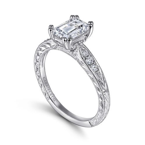 14K White Gold Emerald Cut Diamond Engagement Ring