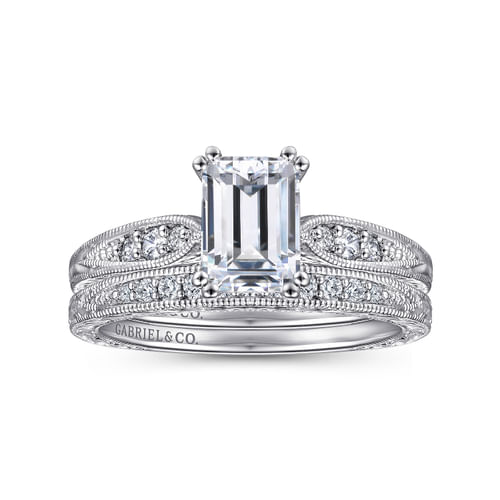14K White Gold Emerald Cut Diamond Engagement Ring