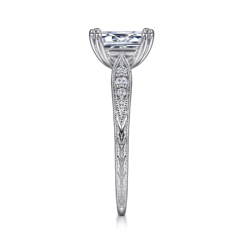 14K White Gold Emerald Cut Diamond Engagement Ring