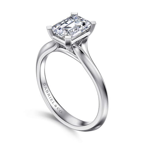 14K White Gold Emerald Cut Diamond Engagement Ring