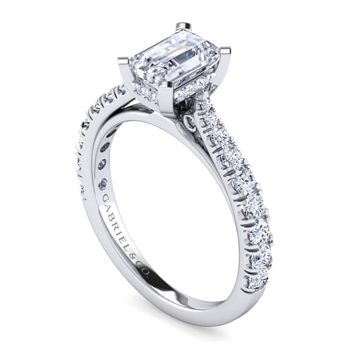 14K White Gold Emerald Cut Diamond Engagement Ring