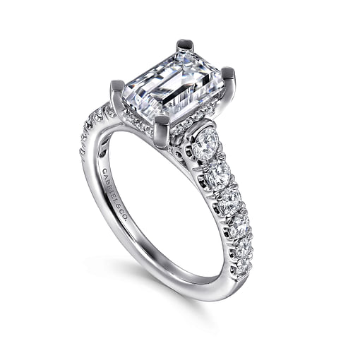 14K White Gold Emerald Cut Diamond Engagement Ring