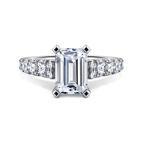 14K White Gold Emerald Cut Diamond Engagement Ring