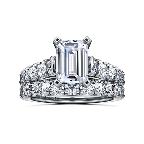 14K White Gold Emerald Cut Diamond Engagement Ring