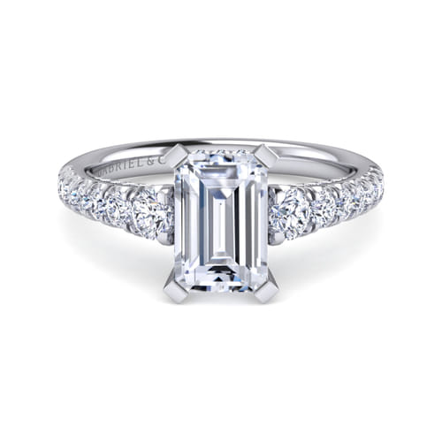 14K White Gold Emerald Cut Diamond Engagement Ring