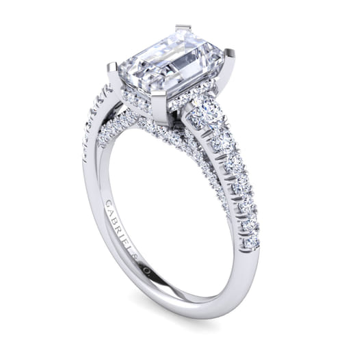 14K White Gold Emerald Cut Diamond Engagement Ring