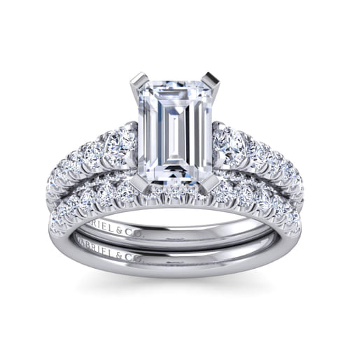 14K White Gold Emerald Cut Diamond Engagement Ring