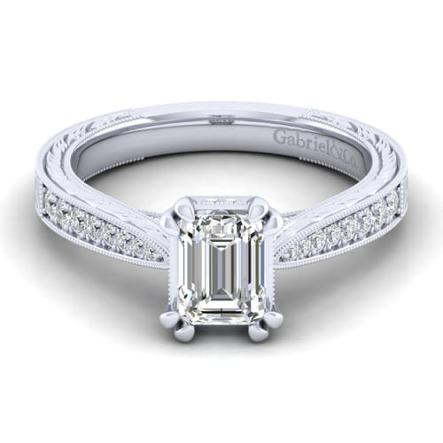 14K White Gold Emerald Cut Diamond Engagement Ring