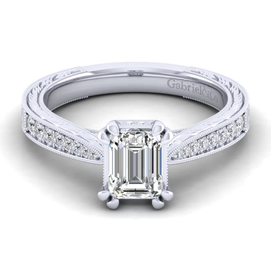 Gabriel - 14K White Gold Emerald Cut Diamond Engagement Ring