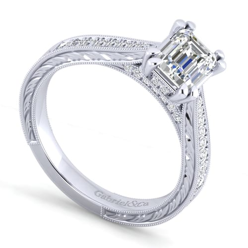 14K White Gold Emerald Cut Diamond Engagement Ring