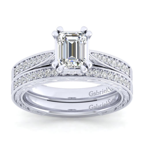 14K White Gold Emerald Cut Diamond Engagement Ring