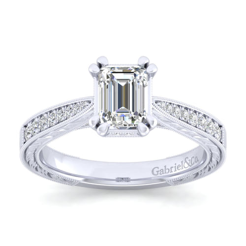 14K White Gold Emerald Cut Diamond Engagement Ring