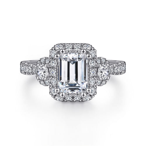 14K White Gold Emerald Cut Diamond Engagement Ring