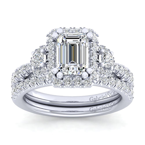 14K White Gold Emerald Cut Diamond Engagement Ring