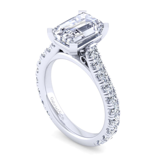 14K White Gold Emerald Cut Diamond Engagement Ring