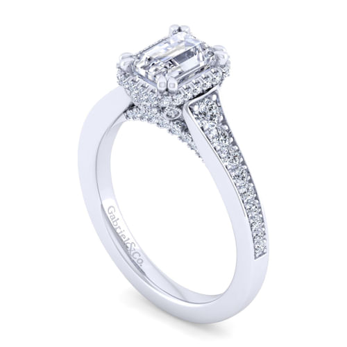 14K White Gold Emerald Cut Diamond Engagement Ring