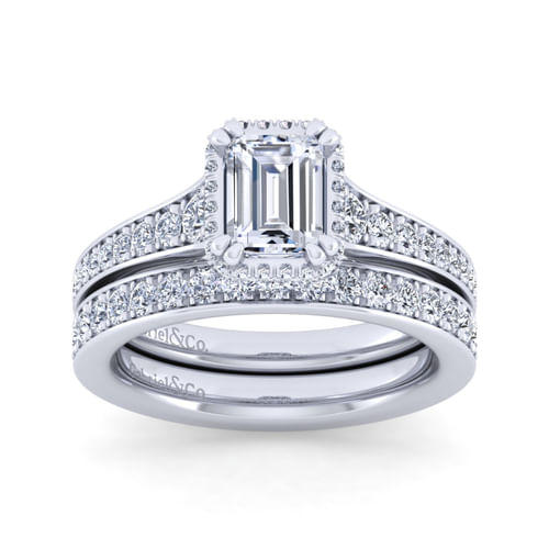 14K White Gold Emerald Cut Diamond Engagement Ring