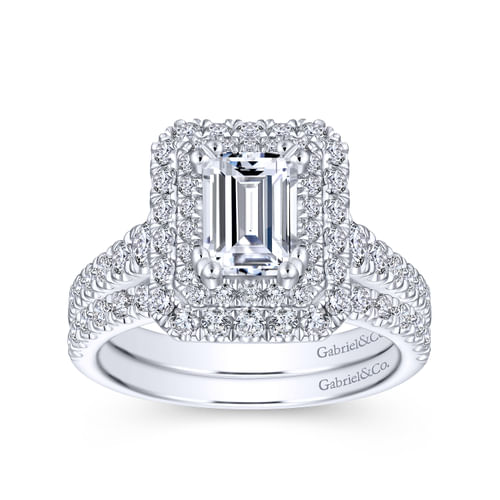 14K White Gold Emerald Cut Diamond Engagement Ring