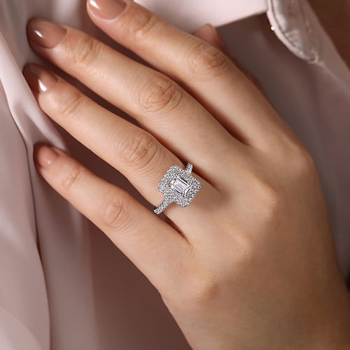 14K White Gold Emerald Cut Diamond Engagement Ring