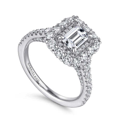 14K White Gold Emerald Cut Diamond Engagement Ring