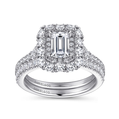 14K White Gold Emerald Cut Diamond Engagement Ring