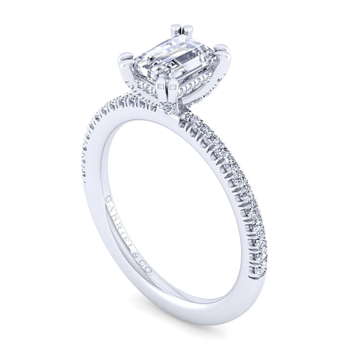 14K White Gold Emerald Cut Diamond Engagement Ring